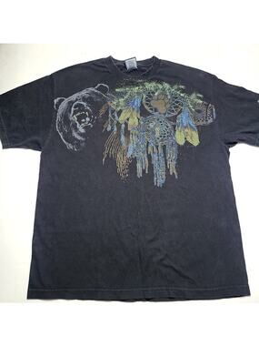 Vintage Polar Graphics USA Grizzly Bear Native Dreamcatcher T-shirt Size XL